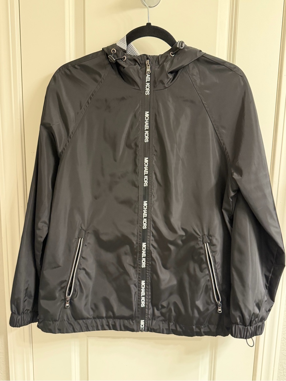 MICHAEL Michael Kors Black Hooded Windbreaker with Branded Zip Tape